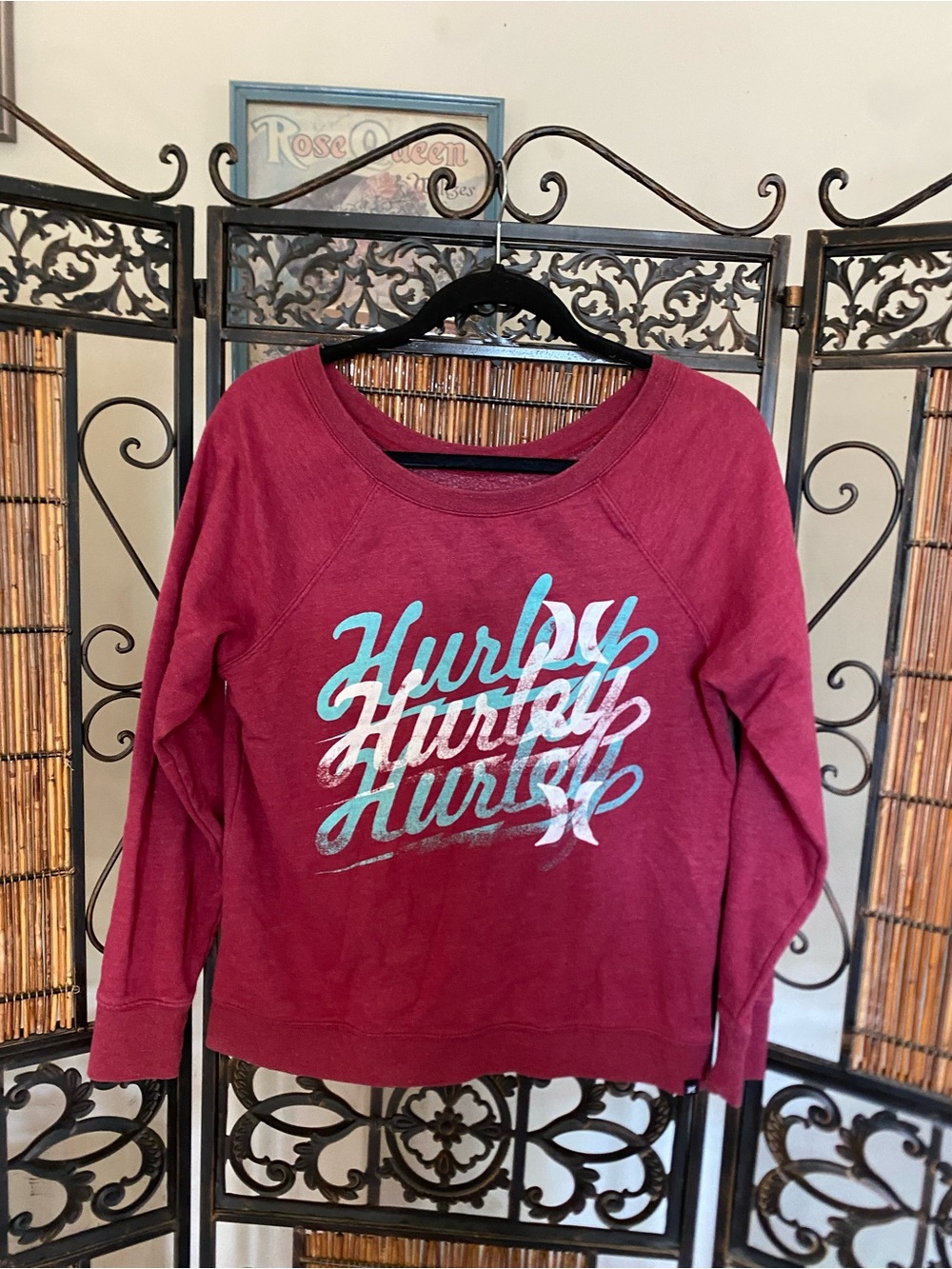 Hurley Women's Maroon Pullover with Teal & White Script Logo